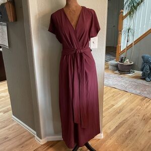 Halara Burgundy Maxi Dress with Waist Tie xl
